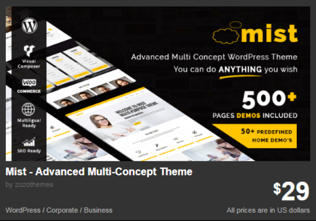 Mist - Advanced Multi-Concept  wordpress Theme 