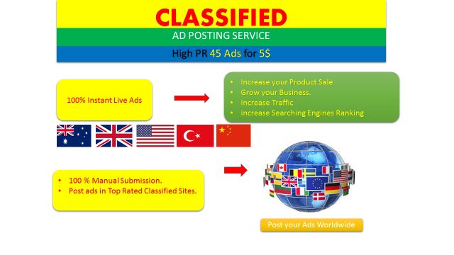 I will post your ads on top ranking classified sites